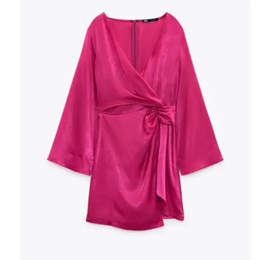 Zara Pink Satin Wrap Dress